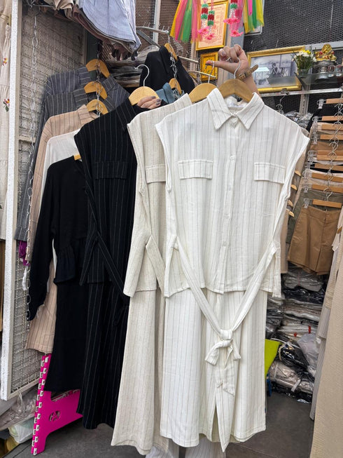 Linen Sleeveless Backlace Shirt With Pant Sets